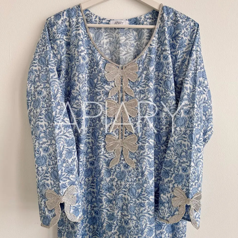 Crystal Bows in Liberty Sambourne Blue RTW